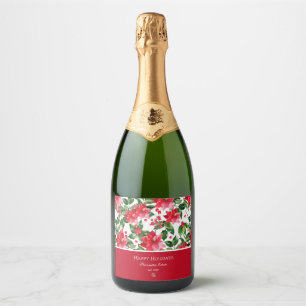 Christmas Holidays Personalized Poinsettia Pattern Sparkling Wine Label