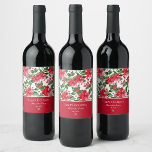 Christmas Holidays Personalized Poinsettia Pattern Wine Label