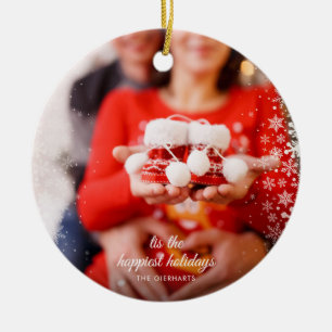 Christmas Holidays Photo Pregnancy Announcement Ceramic Ornament