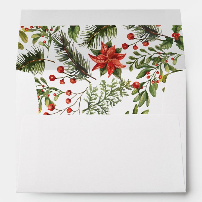 Christmas Holidays Pine Red Berries Botanical Envelope (Back (Bottom))