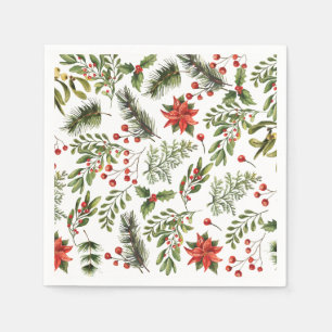Christmas Holidays Pine Red Berries Paper Napkin