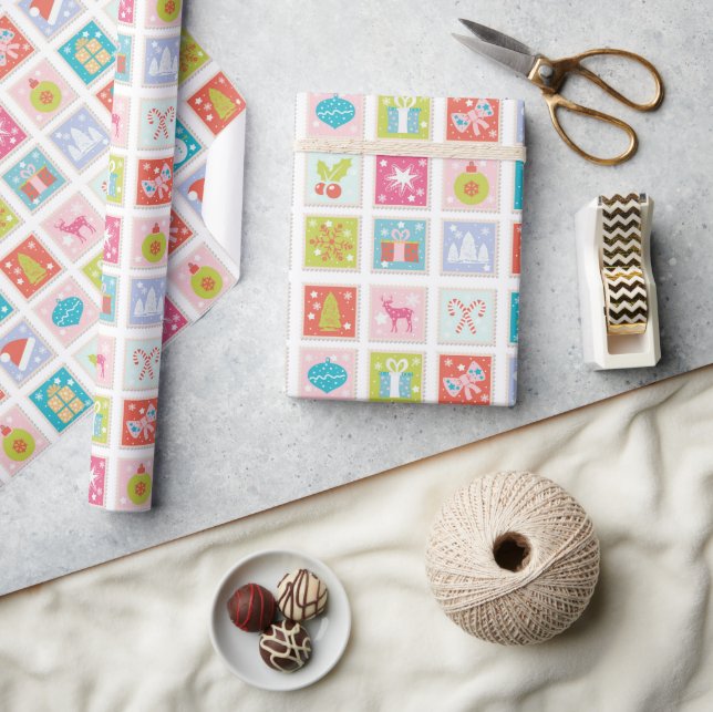 Christmas Holidays Postage Stamp Pattern Wrapping Paper (Crafts)