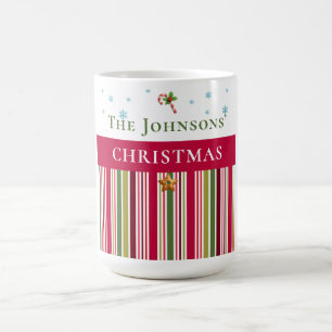 Christmas Holidays - Red, Green & Gold Stripes Coffee Mug