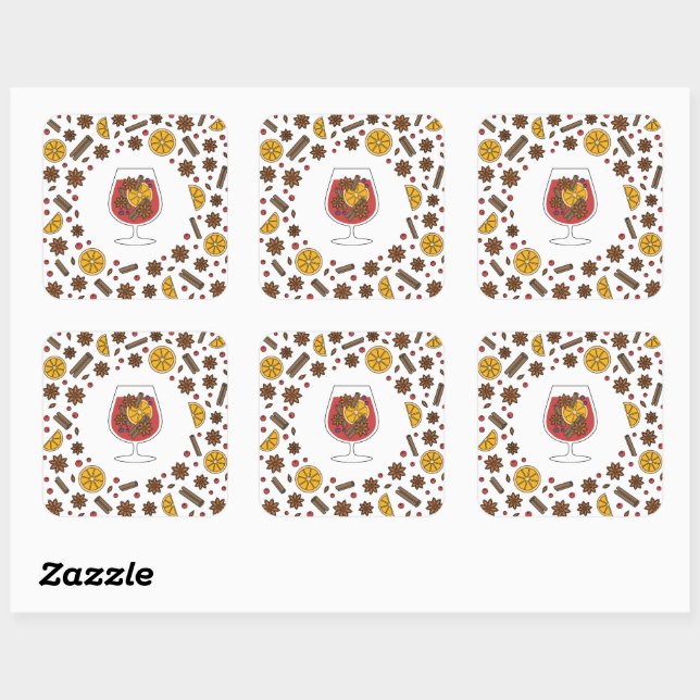Christmas holidays red mulled wine spices square sticker (Sheet)