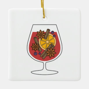 Christmas holidays red mulled wine spicy cocktail  ceramic ornament