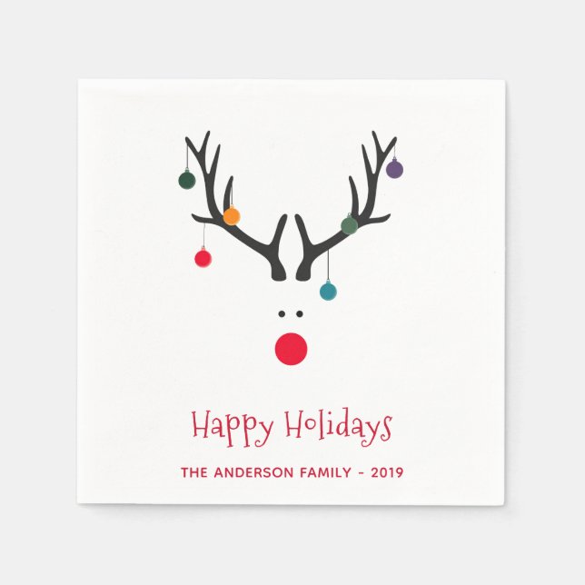 Christmas holidays reindeer white red name napkin (Front)