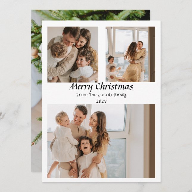  Christmas holidays Script Centred Three-Photo    Holiday Card (Front/Back)