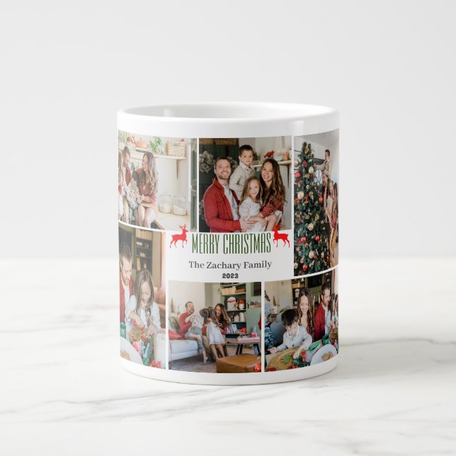  Christmas holidays Script Family Photo Collage Large Coffee Mug (Front)