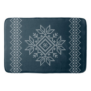 Christmas holidays season blue snowflake art  bath mat