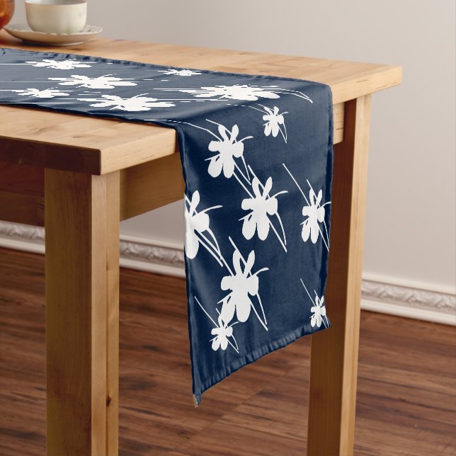 Christmas Holidays snowflakes pattern navy blue Short Table Runner (In Situ)