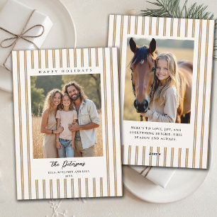 Christmas Holidays Taupe Stripes Earthy 2-Photo Holiday Card