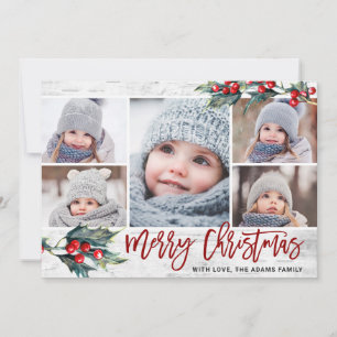 Christmas Holly 5 PHOTOS Collage  Holiday Card