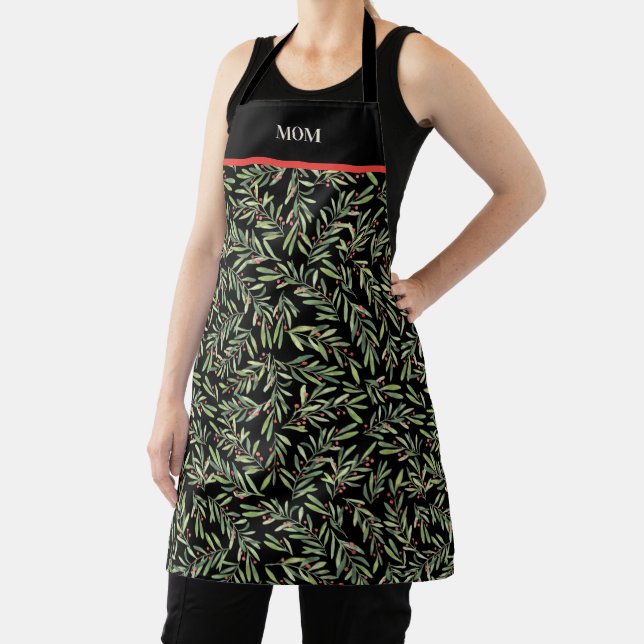 Christmas Holly and Berries Custom Personalized Apron (Insitu)