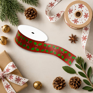 Christmas Holly and Berries Grosgrain Ribbon