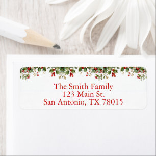 Christmas Holly and Berries Holiday Return Address