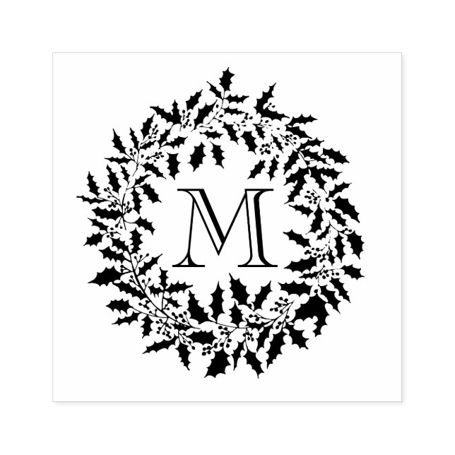 Christmas Holly and Berries Wreath Family Monogram Rubber Stamp (Imprint)