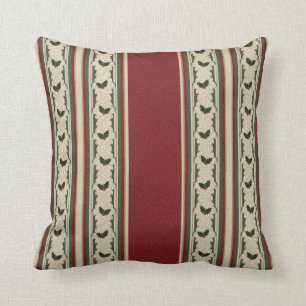 Christmas Holly and Cranberry Red Throw Pillow
