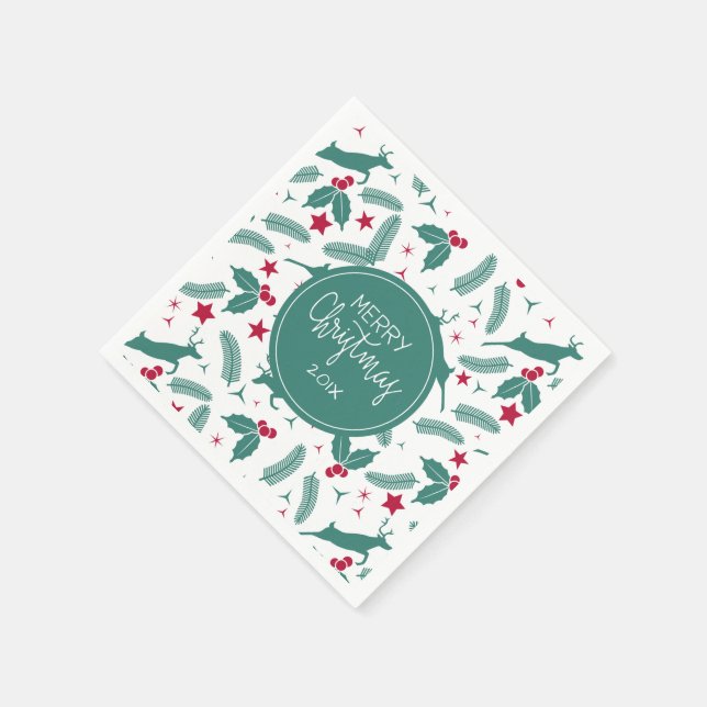 Christmas holly and deer pattern napkin (Corner)