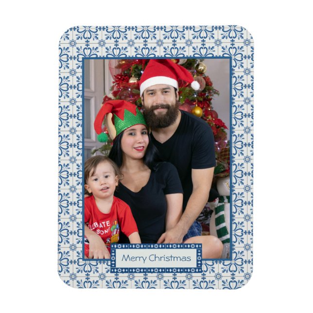 Christmas holly and flowers petals tiles frame magnet (Vertical)