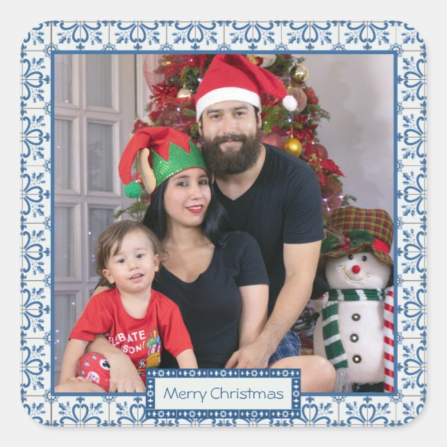 Christmas holly and flowers petals tiles frame square sticker (Front)