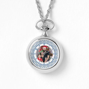 Christmas holly and flowers petals tiles frame watch