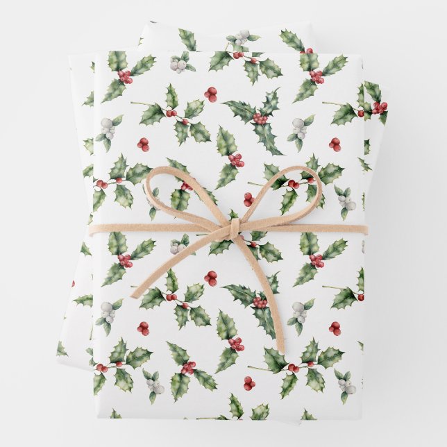 Christmas Holly and Mistletoe Wrapping Paper Sheet (In situ)