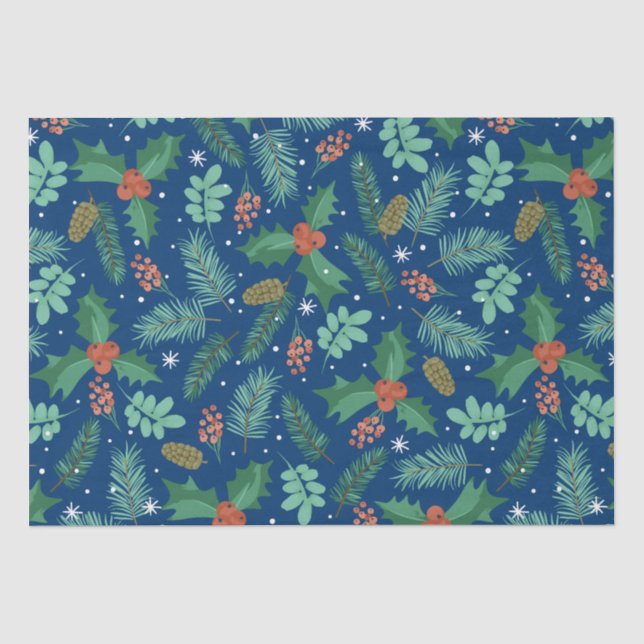 Christmas holly and pine cones pattern wrapping pa tissue paper (Front)