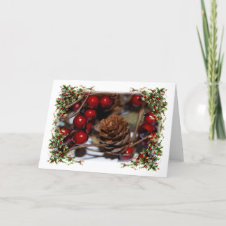 Christmas Holly and Pinecone Holiday Card