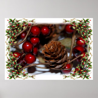 Christmas Holly and Pinecone Poster