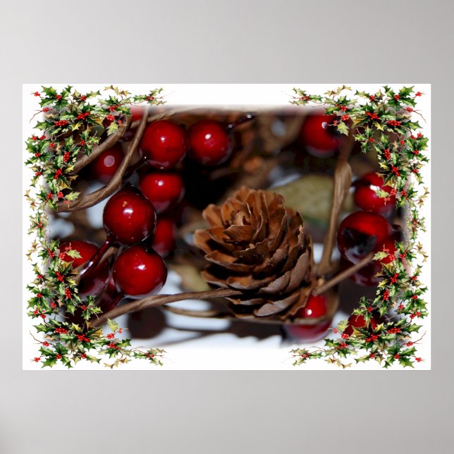 Christmas Holly and Pinecone Poster (Front)