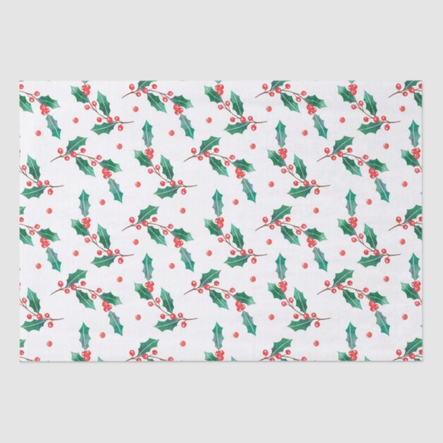 Christmas holly and red berries pattern tissue paper (Front)