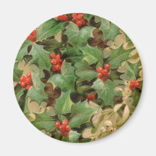 Christmas Holly Artwork Design Festive Pattern Magnet