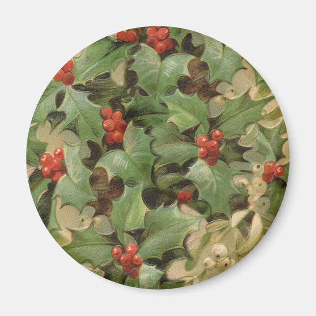 Christmas Holly Artwork Design Festive Pattern Magnet (Front)