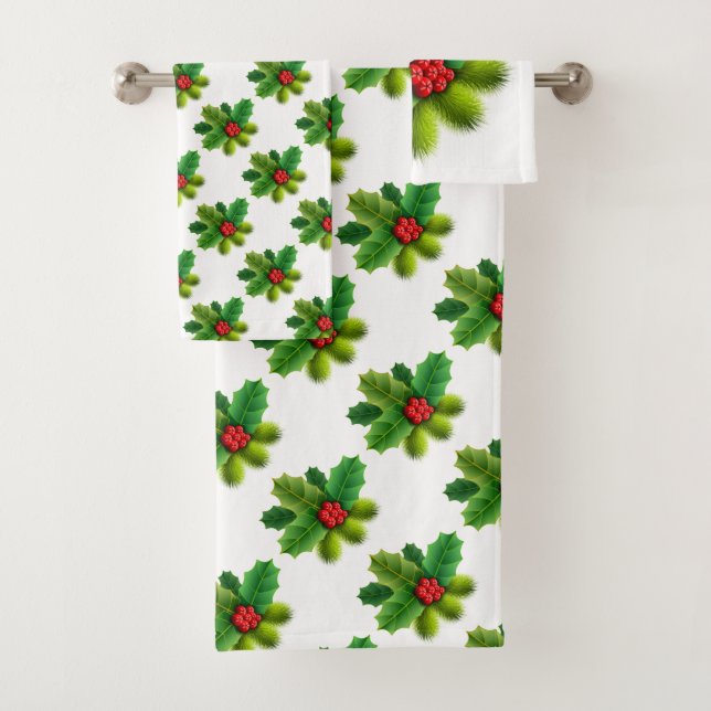 Christmas Holly Bath Towel Set (Insitu)