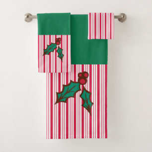 Christmas Holly Bath Towels Set Gift