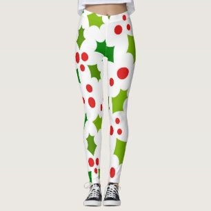 Christmas holly berries and leaves leggings