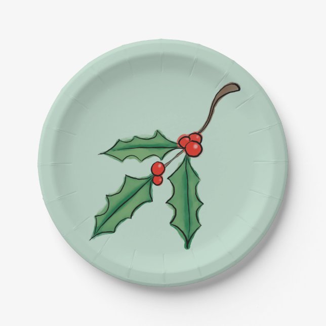Christmas Holly Berries Paper Plates (Front)