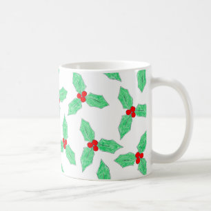 Christmas holly berries pattern coffee mug