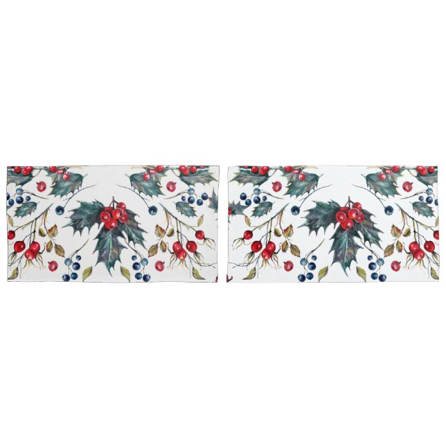 Christmas Holly & Berries Pillowcases (Front-Set)
