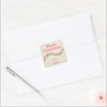 Christmas Holly Berries Square Sticker<br><div class="desc">Create small Christmas stickers for envelopes,  holiday homemade goods,  cookies,  candy,  treats,  party favours and more featuring a stylish,  modern watercolor of green holly and red berries on a pale ivory stripe background and your message in chic lettering. MATCHING items in our store.</div>