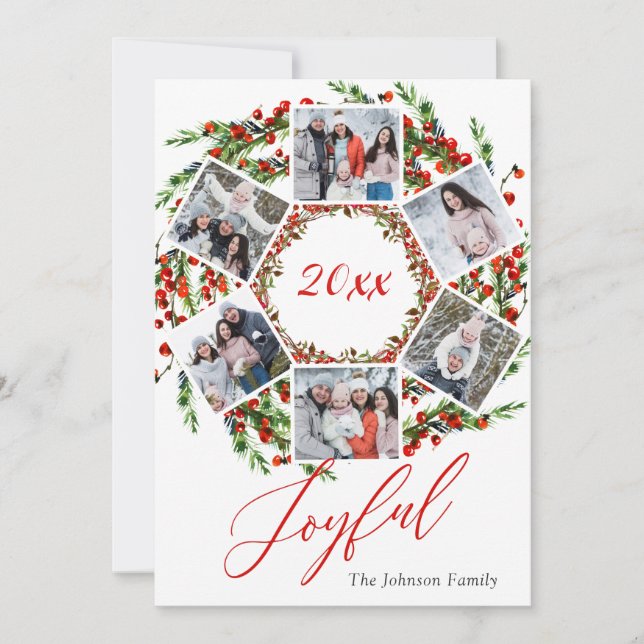 Christmas Holly Berry Birch Bark 6 PHOTO Greeting Holiday Card (Front)