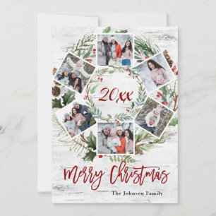 Christmas Holly Berry Birch Bark 6 PHOTO Greeting Holiday Card