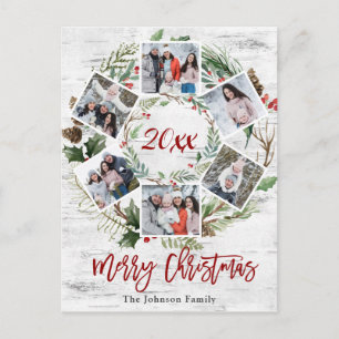 Christmas Holly Berry Birch Bark 6 PHOTO Greeting Postcard