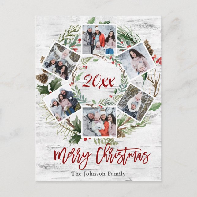 Christmas Holly Berry Birch Bark 6 PHOTO Greeting Postcard (Front)