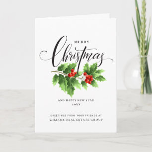 Christmas Holly Berry Branch Corporate Greeting Holiday Card