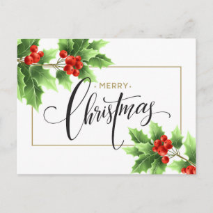 Christmas Holly Berry Branch Corporate Greeting Holiday Postcard