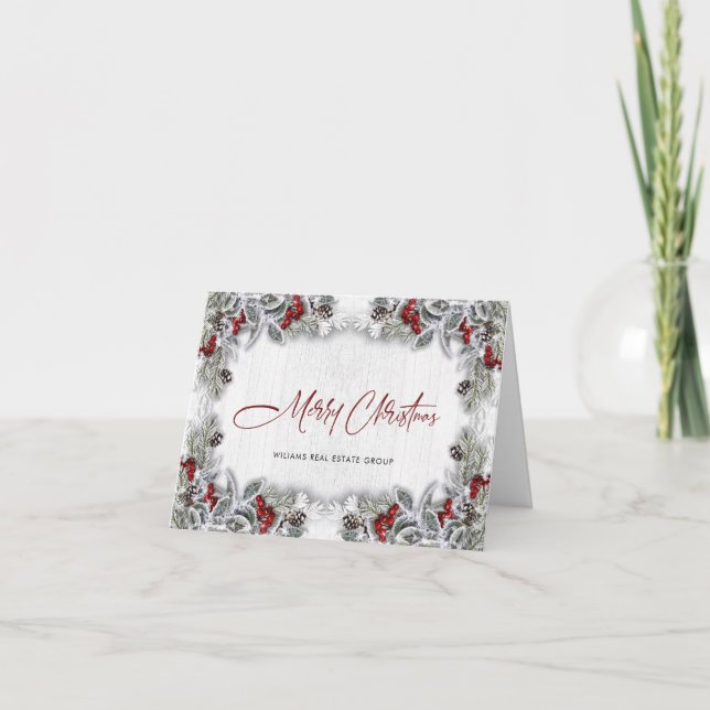 Christmas Holly Berry Corporate Rustic Greeting Holiday Card (Front)