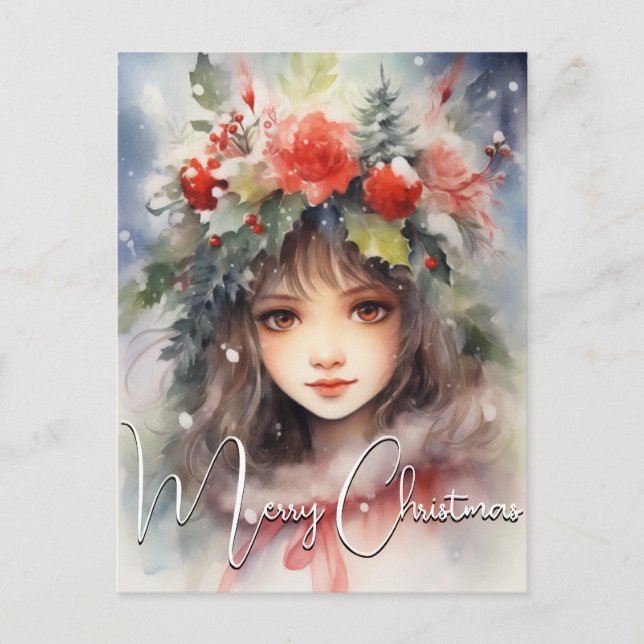 Christmas Holly Berry Fairy Holiday Postcard (Front)