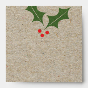 Christmas Holly Berry Holiday Kraft Brown Envelope
