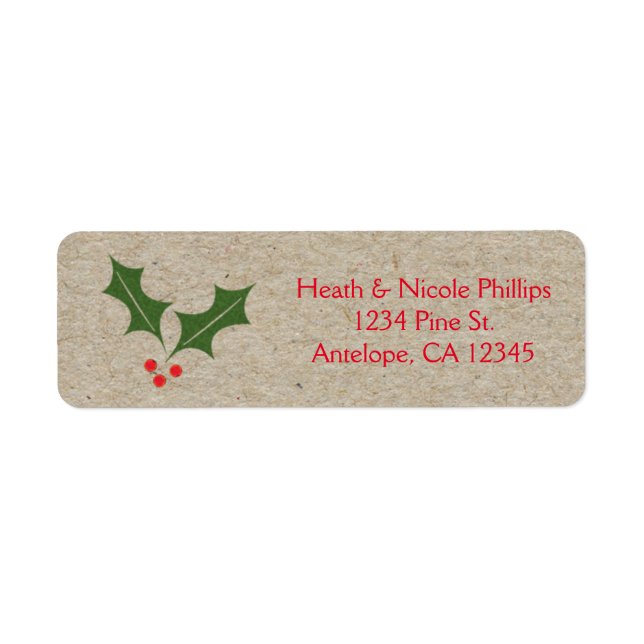 Christmas Holly Berry Kraft Paper Holiday labels (Front)